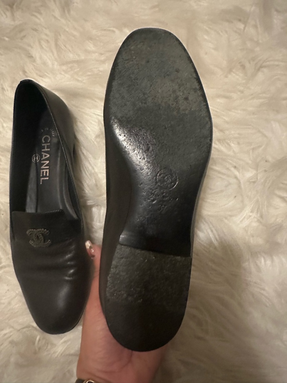 CHANEL Black Leather CC Logo Slip-On Loafers - Picture 2 of 3